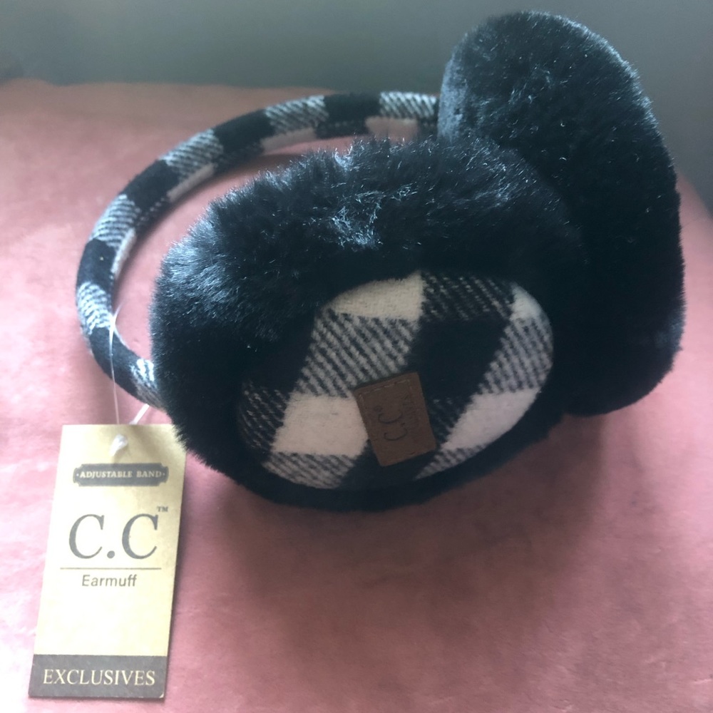 C.C Brand Black & White Plaid Earmuff NEW WITH TAGS